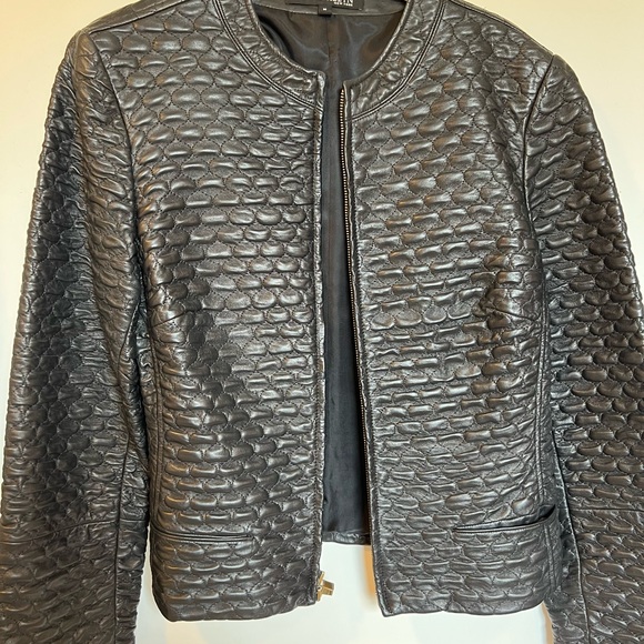 Anne Klein Black Textured Leather Jacket - Picture 1 of 4